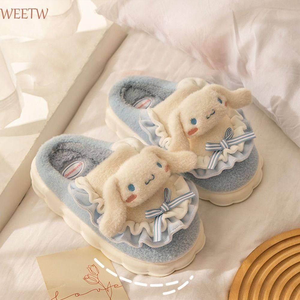 Weekw ฤดูหนาวรองเท้าแตะปุย, Pompom Purin Cinnamoroll รองเท้าแตะตุ๊กตานุ่ม, น่ารัก KT Cat Kuromi Me Melody รองเท้าแตะขนสัตว์อบอุ่นผู้ใหญ่