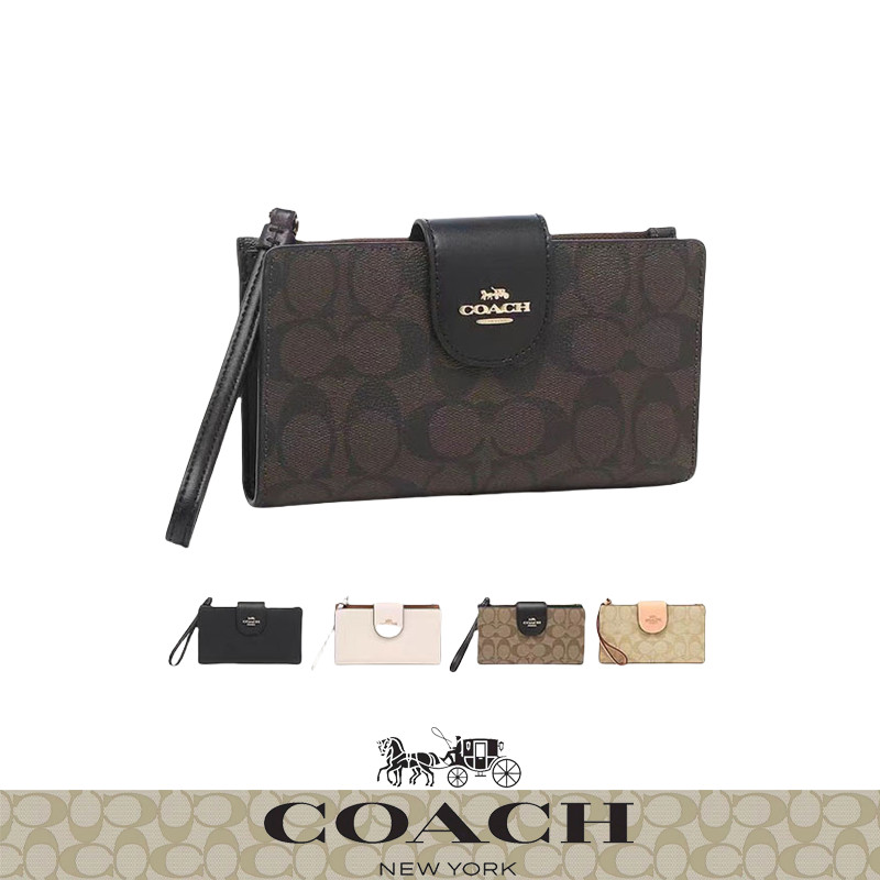 Coach ส่วนลดเวลาจํากัดกระเป๋าสตางค์หนังใส่เหรียญแบบสั้นสําหรับผู้หญิง ค2869