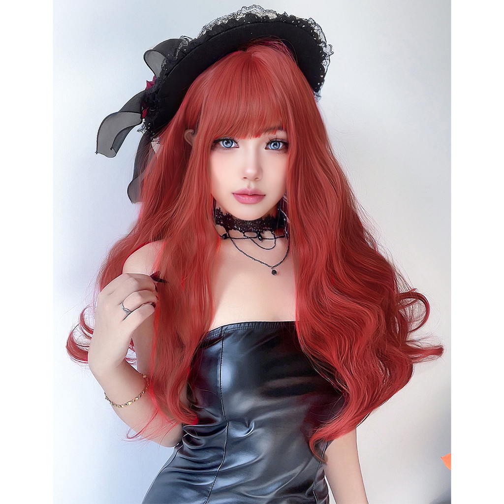 GDS Wigs วิกผมสีแดงแอเรียล มีหน้าม้า (ยาว 63 cm) แถมเน็ตผม