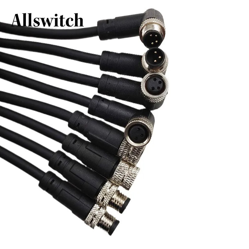 M8 Aviation Connector Sensor Connector Cable ปลั๊กกันน้ําซ็อกเก็ตชายและหญิงมุมตรง 4 5 Pin + 2m PVC L