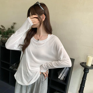 Suxi Minimalist Halter 2 ชิ้นชุดเสื้อยืดแขนยาวครีมกันแดดเสื้อหลวม 240703