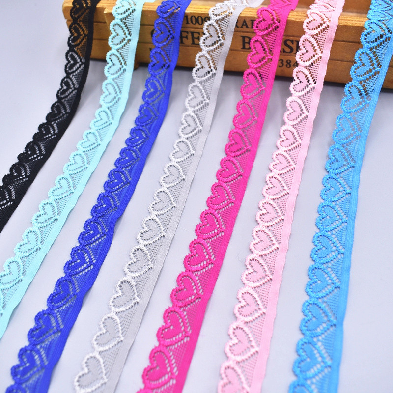 5หลารูปหัวใจยืดยืดหยุ่นลูกไม้ริบบิ้น18มิลลิเมตรกว้างสีขาวสีดําปักผ้าฝ้ายความยืดหยุ่นลูกไม้ตัดตัดเสื้อผ้าชุดชั้นในผ้าสําหรับเย็บผ้าอุปกรณ์เส