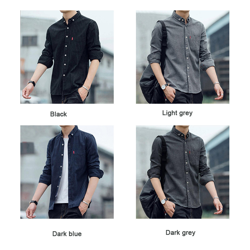 Fathsunny เสื้อเชิ้ตแขนยาวผู้ชาย เสื้อเชิ้ตลําลองธุรกิจลายทางทรงเข้ารูป - รูปที่ 3