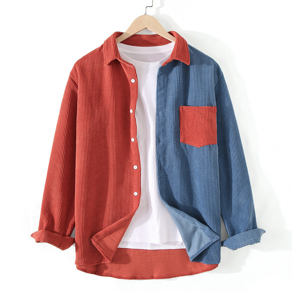 ผู้ชายแขนยาวผ้าลูกฟูกหลวมสไตล์เกาหลีเย็บสี Turnover คอสบายๆห้าสีคมชัดเสื้อสเวตเตอร์ถักทนต่อการสึกหรอ WZ03