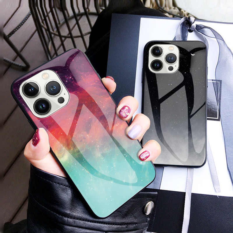 สําหรับ Apple IPhone 13, 13 Pro, 13 Pro Max, 13 Mini, 14, 14 Pro, 14 Pro Max, 14 Plus, เคสโทรศัพท์กระจก Starry Sky, คุณภาพสูงป้องกันการระเบิดฝาครอบป้องกัน ราคา ถูกที่สุด ดีลบีเคเค แกลเลอรีภาพที่ 2