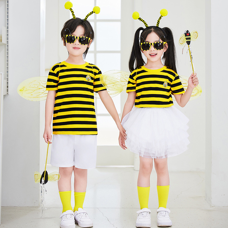 ชุดเด็ก-ชุดคอสเพลย์ผึ้งน้อยน่ารักพร้อมเสื้อยืดลายสีเหลืองปีกและกระโปรง pettiskirt ของหญิงสาวสำหรับงานปาร์ตี้