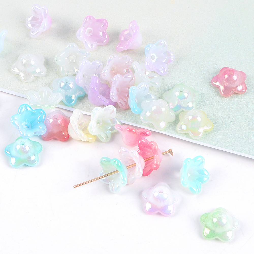 50pcs 12mm Gradual เปลี่ยนอะคริลิค Bellflower ลูกปัดหมวกเครื่องประดับ Charms สร้อยข้อมือ Spacer ลูกปัดสําหรับเครื่องประดับทํา
