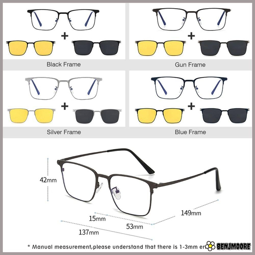Benjmoore 3 In 1 แว่นตาสไตล์คลิปแว่นตาแม่เหล็กโลหะแว่นตาคอมพิวเตอร์โพลาไรซ์