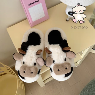 Xixitiao รองเท้าใส่ในบ้าน รองเท้าวัว บ้าน COW slipper นุ่มนิ่ม ผู้ชาย ผู้หญิง รองเท้าเด็ก ลายวัว