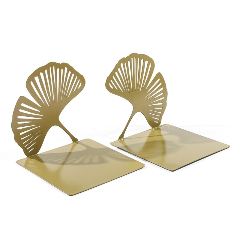 TREA 2 ชิ้น Hollowed Leaf Book End สําหรับชั้นวาง Heavy Duty โลหะหนังสือตกแต่ง Bookend Book Stopper 