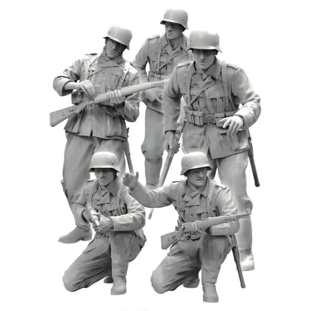 ชุดทหาร 1/35 WWII 5 คน ทหารฟิกเกอร์โมเดลเรซิ่น WW2 ธีมทหาร ชุดประกอบและไม่ได้ทาสี