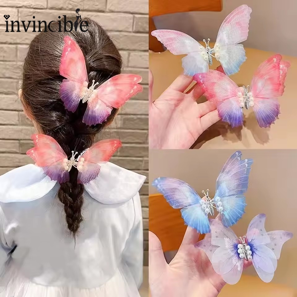 กิ๊บติดผมผีเสื้อไล่โทนสีที่สวยงามย้ายปีกผีเสื้ออุปกรณ์ผมเจ้าหญิง
