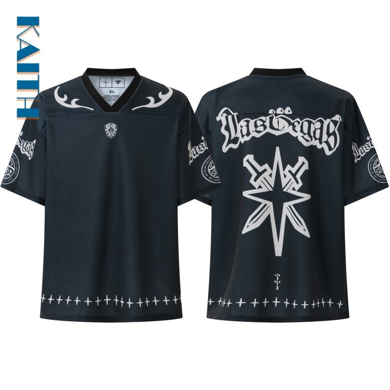 #T1 แขนสั้นunisexสีธรรมดาดาบstar Letterรูปแบบพิมพ์รอบคอสไตล์ปกติTshirtสําหรับชาย