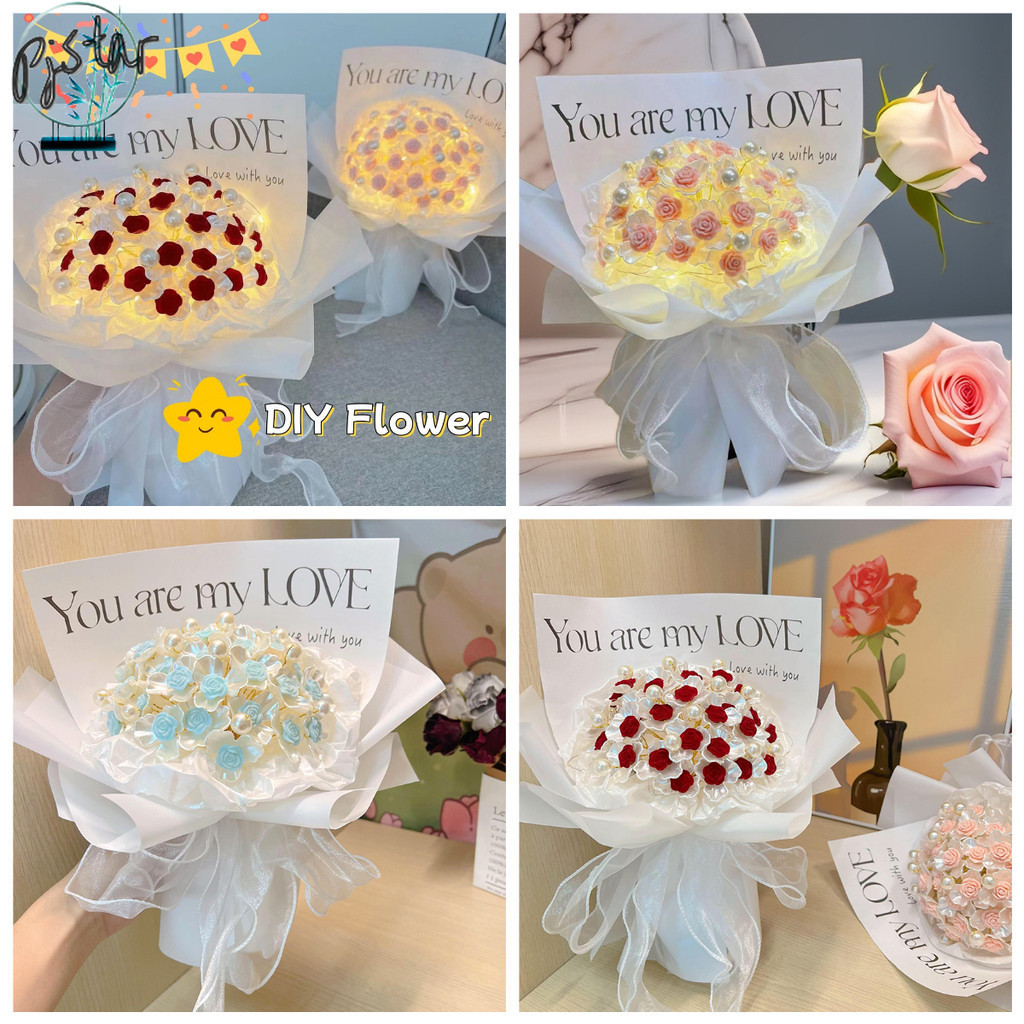 ช่อดอกไม้ DIY Rose ดอกไม้วัสดุทําด้วยมือ Pack Photo Props ของขวัญวันเกิดแปลกใจวันวาเลนไทน์