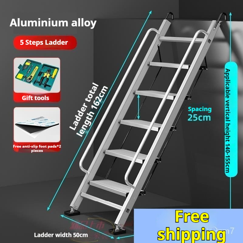 No-Assembly Ladder Folding Ladder Outdoor Platform Staircase Thickened Aluminum Alloy Eight Steps Nine Steps
