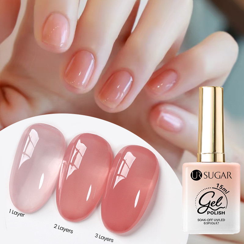 Ur SUGAR 15ml Jelly Nude เล็บเจลสีชมพูกึ่งถาวรเล็บแต่งเล็บ Soak Off LED UV เจลเล็บวานิช
