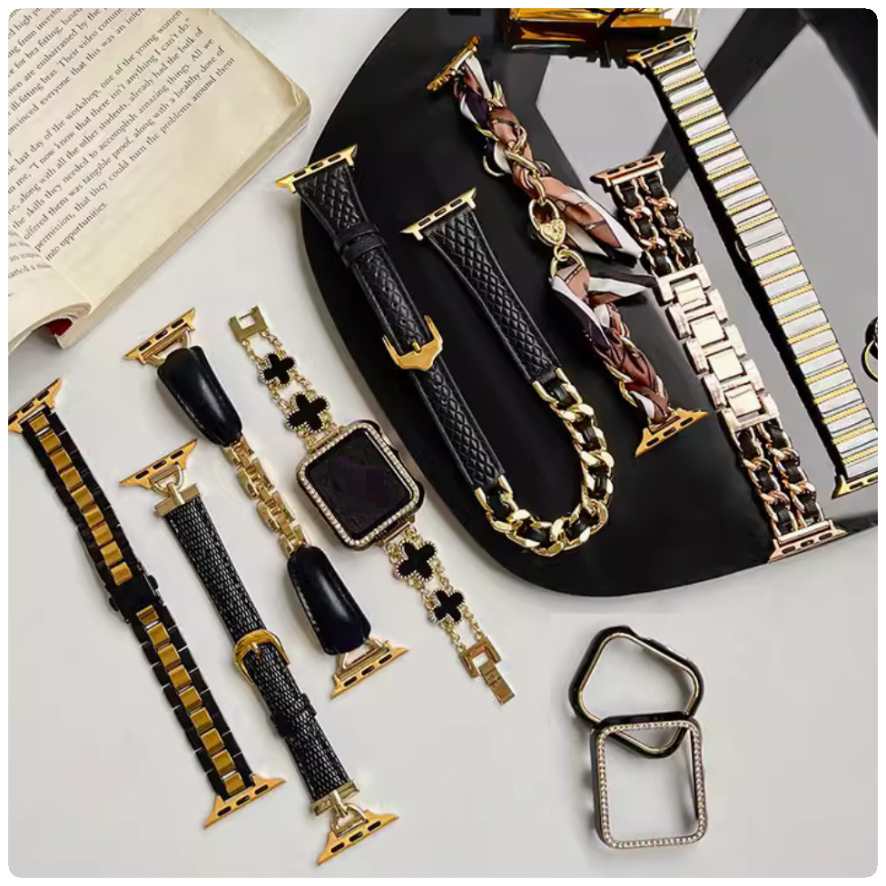 สายนาฬิกาข้อมือ ประดับเพชร สีทอง ดํา หรูหรา แบบเปลี่ยน สําหรับ Watch Series10 Series9 Series8 Series