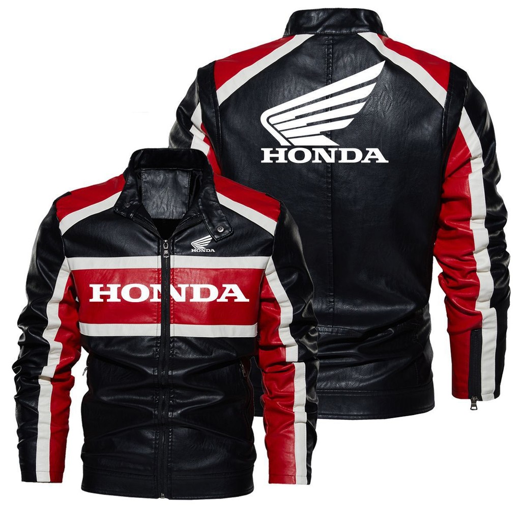Honda Leather Jacket, CBR500R, PCX 160, CRF250, Stand Collar Zipper Design, Contrast Color Leather J
