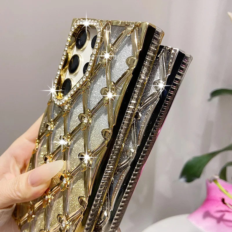SAMSUNG สําหรับsamsung S24 FE S25 S23 Ultra S25 Plus A16 5Gแฟชั่นGlitter Electroplating Rhinestoneดอกไม้กรณีนุ่มใสกันกระแทก - รูปที่ 4