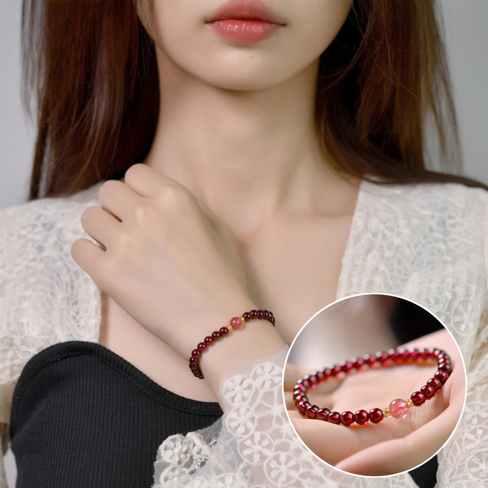 สร้อยข้อมือโกเมน อิน อนุภาคขนาดเล็กวงกลมเดียวสีแดงทับทิมสร้อยข้อมือลูกปัดนําโชค