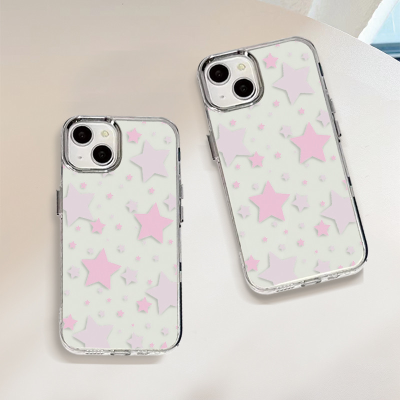 แฟชั่นดาวและโบว์สีชมพู ใช้ได้กับเคส iPhone12 13 14 15 16 Pro MAX PLUS X XS XR XS 6p 7p 8pP6/7/8/SE2/SE3lus SE2020