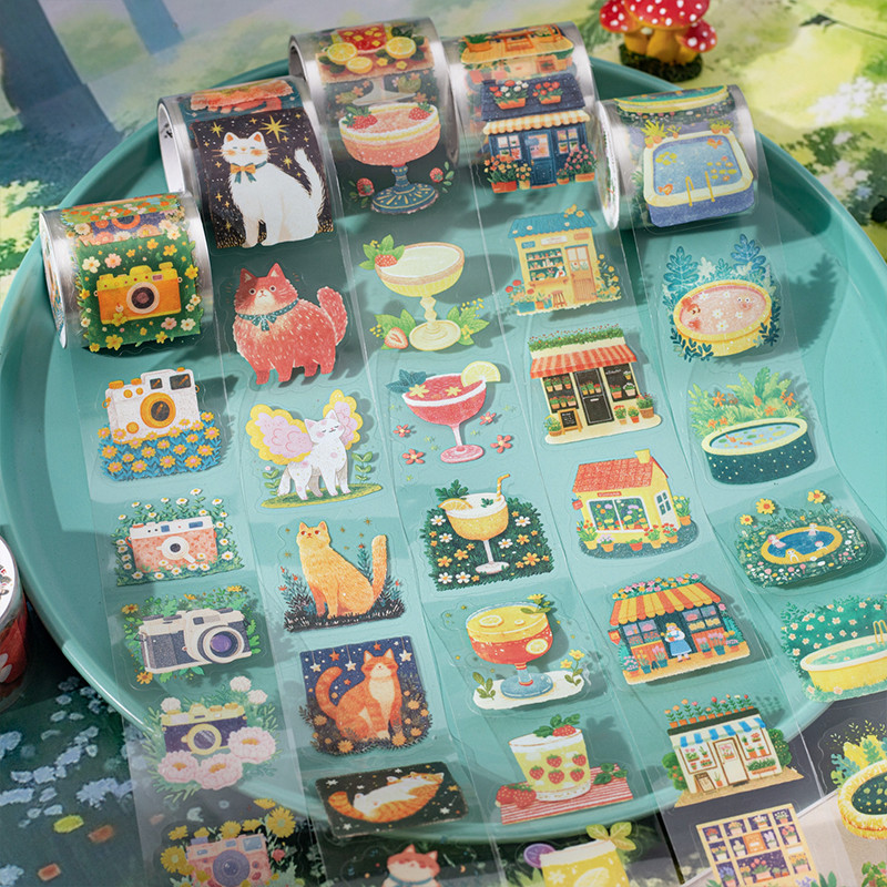 Journal Go 4x200 ซม.ตกแต่งเทปกาว Graffiti Garden PET เทปสติกเกอร์ Collage Junk Journal Scrapbooking Masking เทป