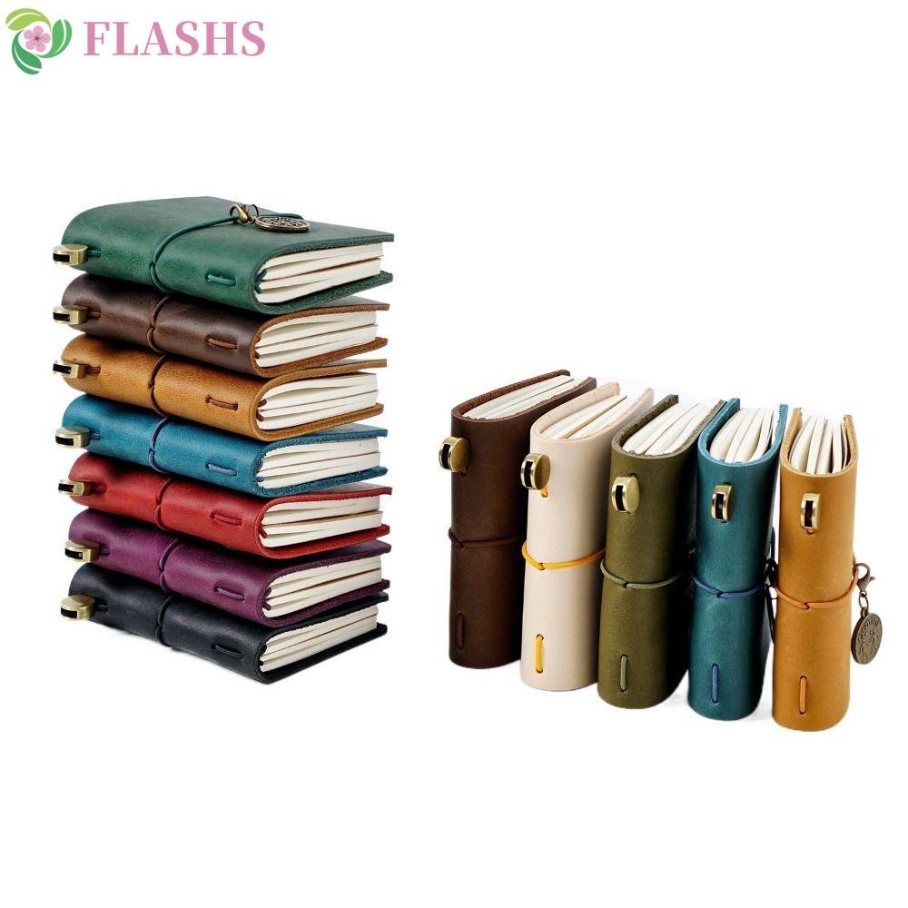 Flashsyn Traveler Notebook, Sketching Handmade Cowhide Cover Sketchbook, Retro Leather DIY Writing Diary Notebook Journal