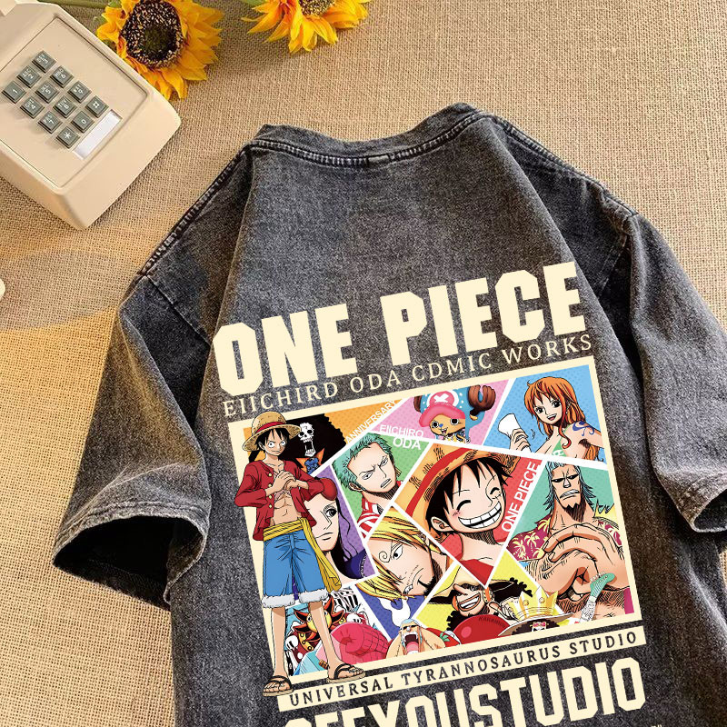 เสื้อยืด oversize 'ONE PIECE' แขนสั้น t shirt ใส่ได้ทั้งชาย-หญิง เสื้อฟอก ดำ โอเวอร์ไซส์ แฟชั่น สไตล์เกาหลี