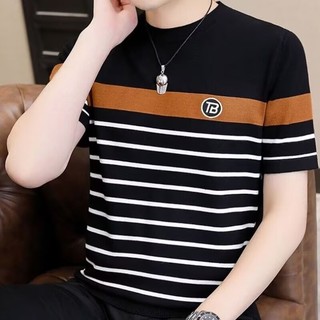 Color Matching Short-Sleeved T-Shirt Men Summer Thin Round Neck Top Large Size