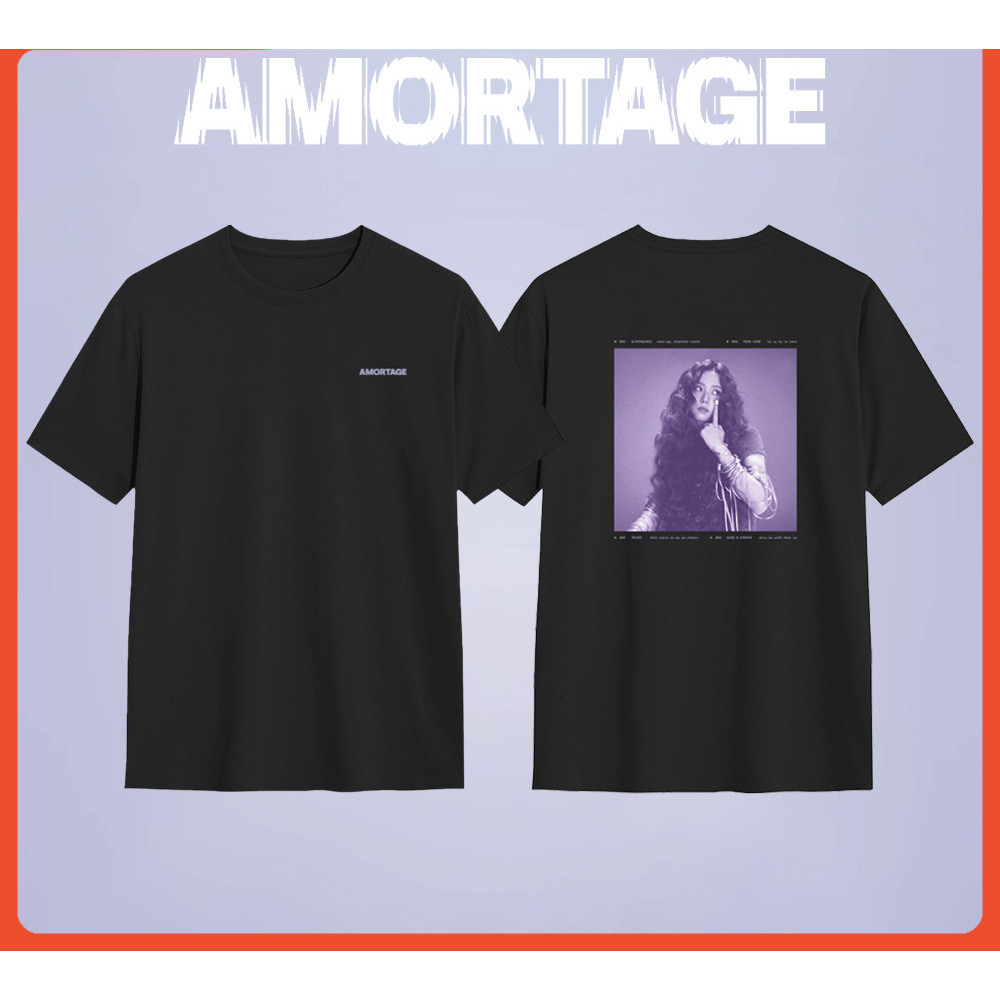 👕Hot sales☺ Kpop BLACKPINK JISOO ALBUM AMORTAGE Merch  Crop เสื้อยืดผู้ชายและผู้หญิงเกาหลีแฟชั่นหลวม