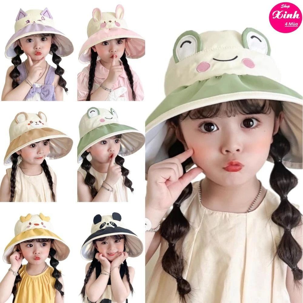 หมวกกันแดดปีกกว้างสัตว์น่ารักสําหรับเด็ก 2-10 ปี หมวกชายหาด หมวกเปิดด้านบน (T032SX4M)