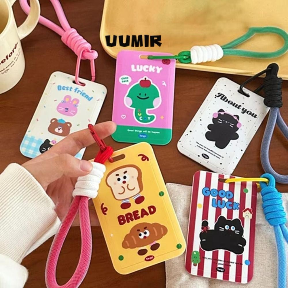UUMIR ที่ใส่บัตรประจําตัว, ที่ใส่การ์ดการ์ตูนพลาสติก, น่ารักน่ารักพร้อมฝาครอบป้องกันการ์ดเชือกเส้นเล็กสําหรับนักเรียน