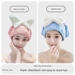 [COD] ผมแห้งหมวกผู้หญิงหนา Super Absorbent Coral Velvet Bow หมวกผมแห้ง Quick-Drying Hair-Free Hair-Drying ผ้าขนหนูโบว์ใหม่น่ารัก Headscarf หมวกอาบน้ําปกป้องผม