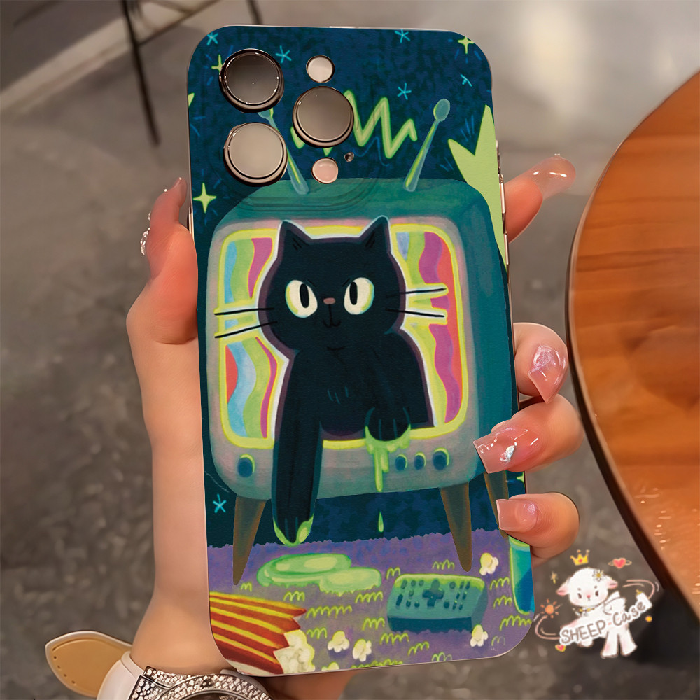 นี่ยม! เคสกรอบอ่อน แมวคลานออกมาจากทีวี สําหรับ IPhone 16 15 14 13 7 8plus Pro Promax XR XS