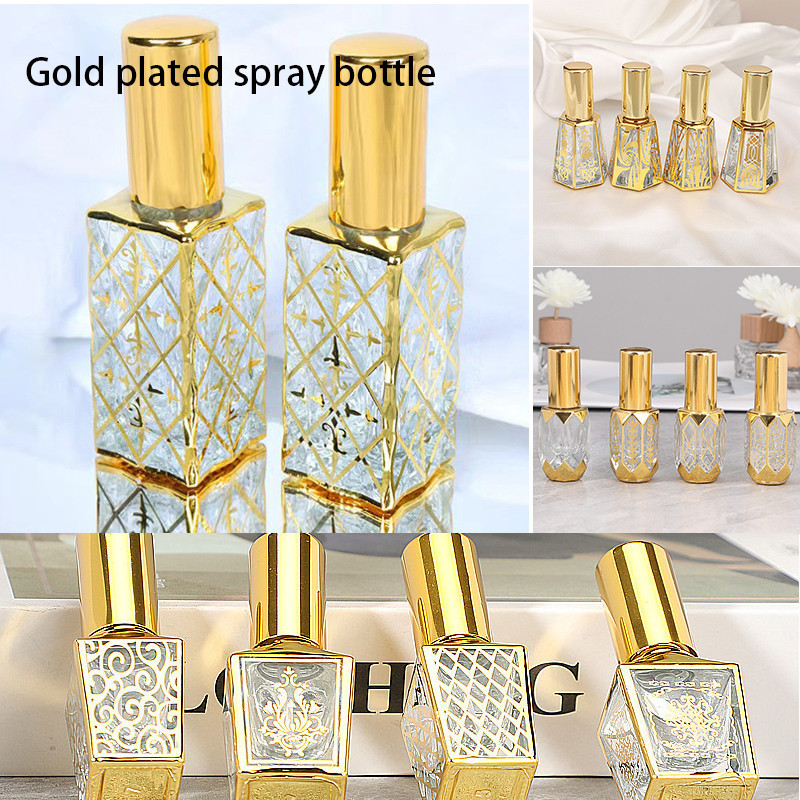 ขวดสเปรย์น้ําหอมเปล่า แบบหนา ชุบทอง ขนาดเล็ก 6 8 10 12 15 มล. แบบพกพา เติมได้ สําหรับเดินทาง