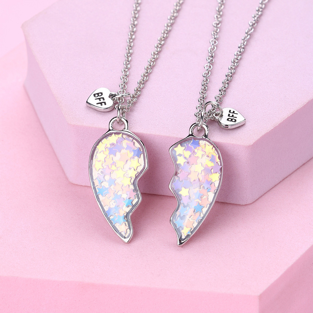 พร้อมส่ง ใหม่ สร้อยคอโซ่คู่ จี้เลื่อม รูปดาวห้าแฉก เครื่องประดับ สําหรับเพื่อน 2 ชิ้น