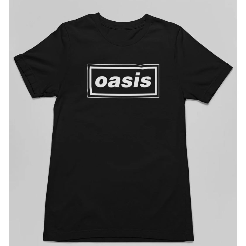 เสื้อยืด ผ้าฝ้าย พิมพ์ลายวงดนตรี Oasis สีดํา สไตล์เรโทร A32709