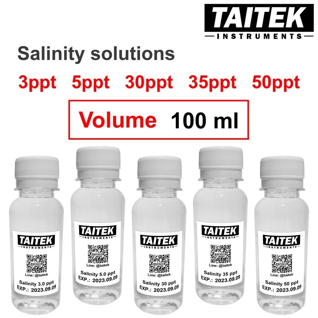 TAITEK น้ำยามาตรฐาน Salinity Solution ค่า 3 5 30 35 50 ppt (g/L) สำหรับปรับเทียบ คาลิเบรทเครื่องวัดความเค็ม (100 mL)