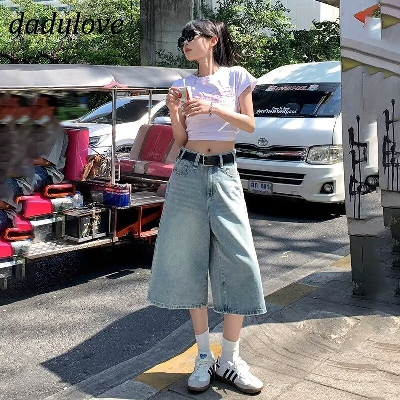 DaDulove New American Ins High Street Retro Denim Shorts Niche High Waist Wide Leg Pants Large Size Hot Pants