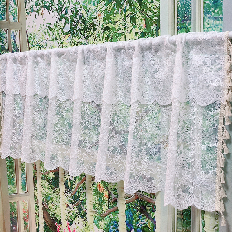 ขายดี ผ้าม่านลูกไม้ สีขาว ฉากกั้นห้องครัว พร้อมหู ม่านกาแฟ ม่านประตู หน้าต่าง ม่านสั้น ตกแต่งตู้ ผ้าม่านครึ่งหนึ่ง