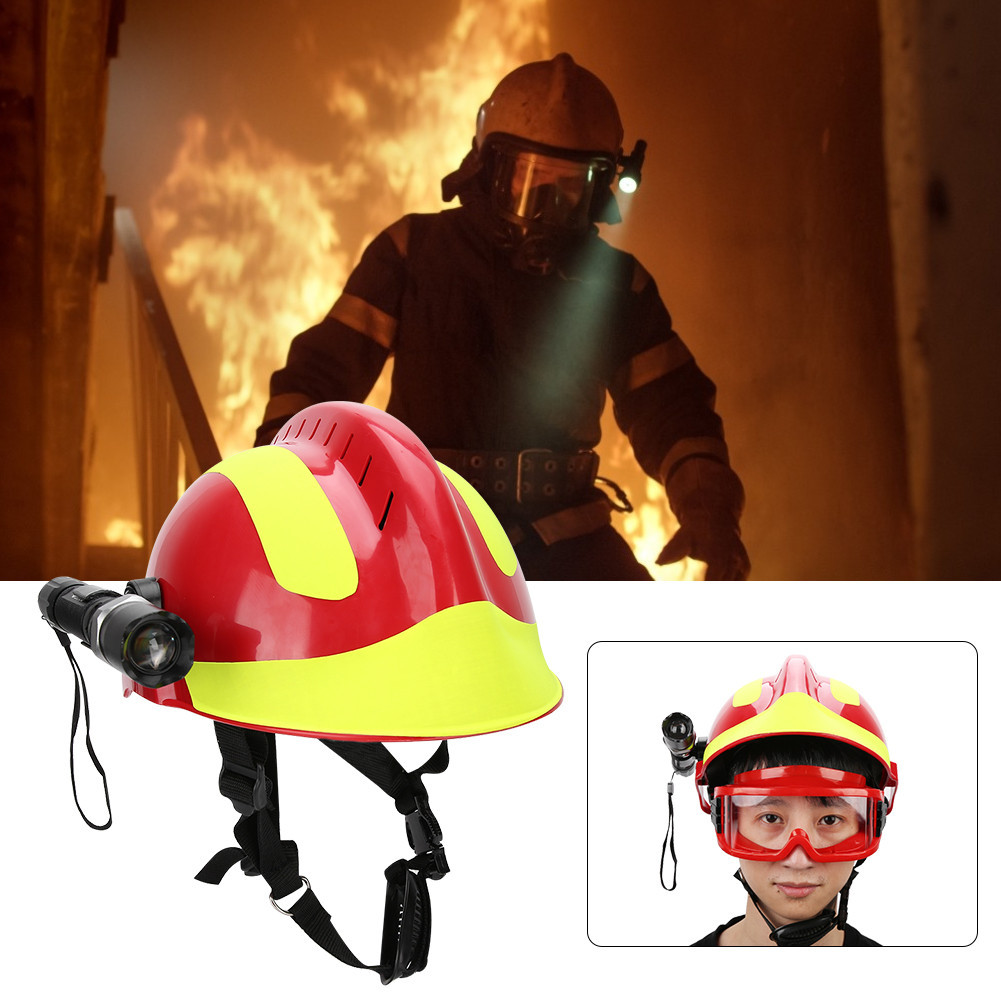 SN6 หมวกนิรภัยกู้ภัยป้องกันการกระแทกของนักผจญเพลิงป้องกันหมวกแข็งพร้อมไฟหน้าและแว่นตา