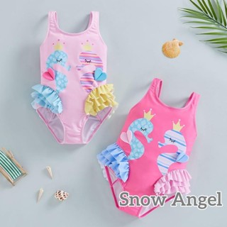 ชุดว่ายน้ําเด็กสาวการ์ตูน Seahorse พิมพ์แขนกุด Backless Ruff…