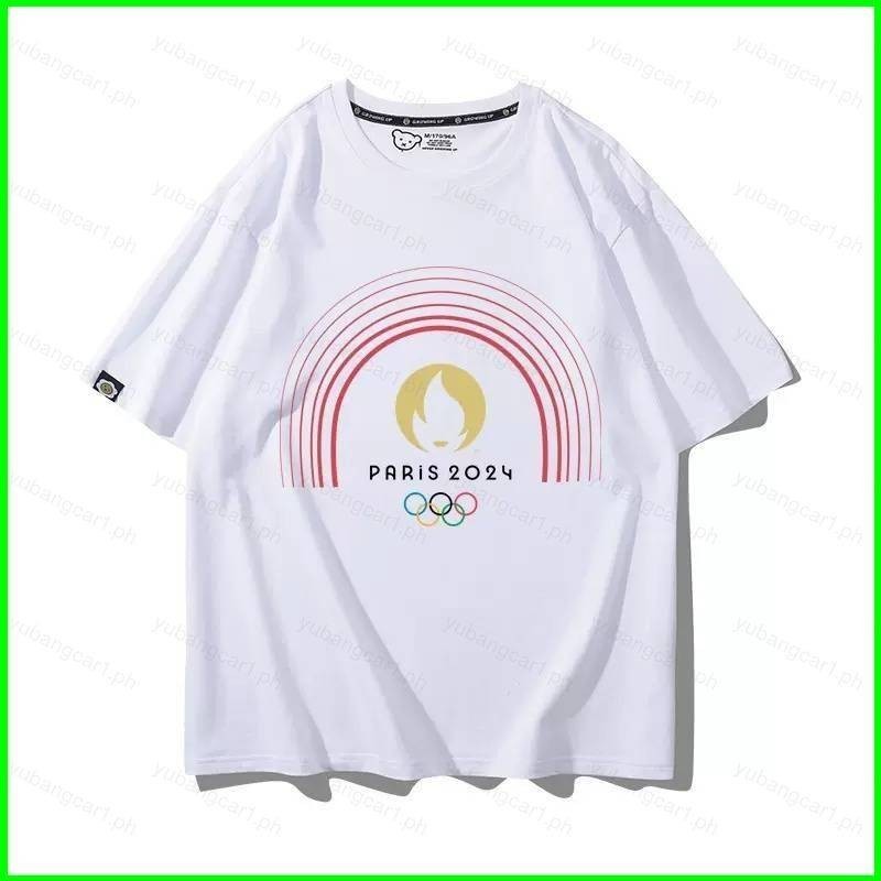 【YB1】Paris 2024 เสื้อยืดแขนสั้น แบบสวมหัว พิมพ์ลายสัญลักษณ์เกมโอลิมปิก 3D พลัสไซซ์ 6XL