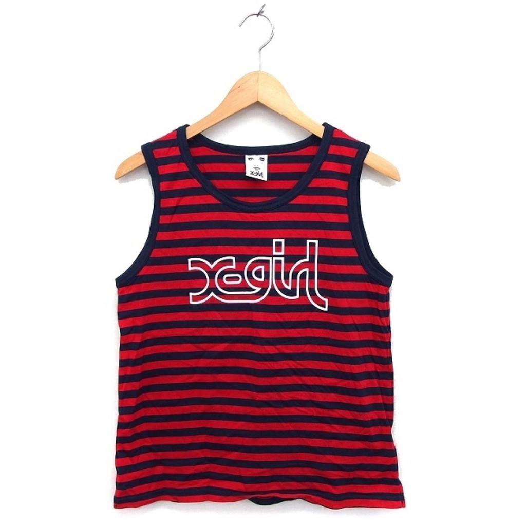 X Girl Tank Top Cotton Cotton Logo Print Border 1 Red Direct from Japan Secondhand