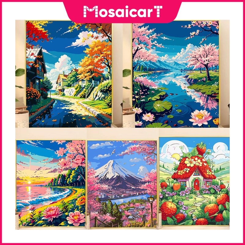【MA】ภาพวาดปักเพชรครอสสติตช์ รูปทิวทัศน์ดอกไม้ 5d ขนาด 30x40 ซม. 40x50 ซม. 50x60 ซม. สําหรับตกแต่งบ้าน ห้องนั่งเล่น ห้องรับประทานอาหาร