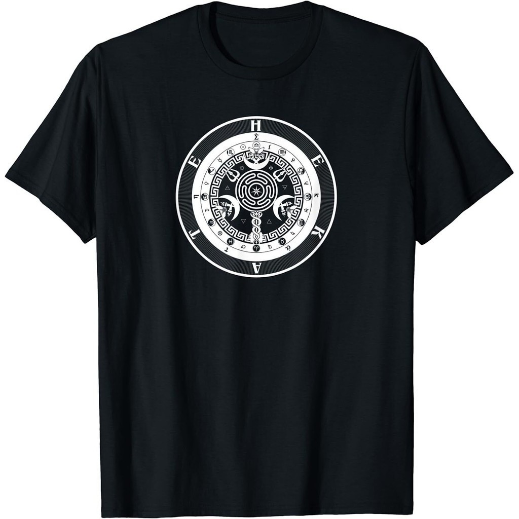 ใหม่จํากัด Pagan Hekate สัญลักษณ์ Pagan Wicca สัญลักษณ์ Hecate ล้อเทพธิดา Tshirt