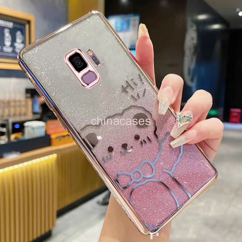เคส Samsung S9 S9Plus S9 + โบว์ไล่ระดับ ประกาย สีชมพู หมีน่ารัก เคสโทรศัพท์