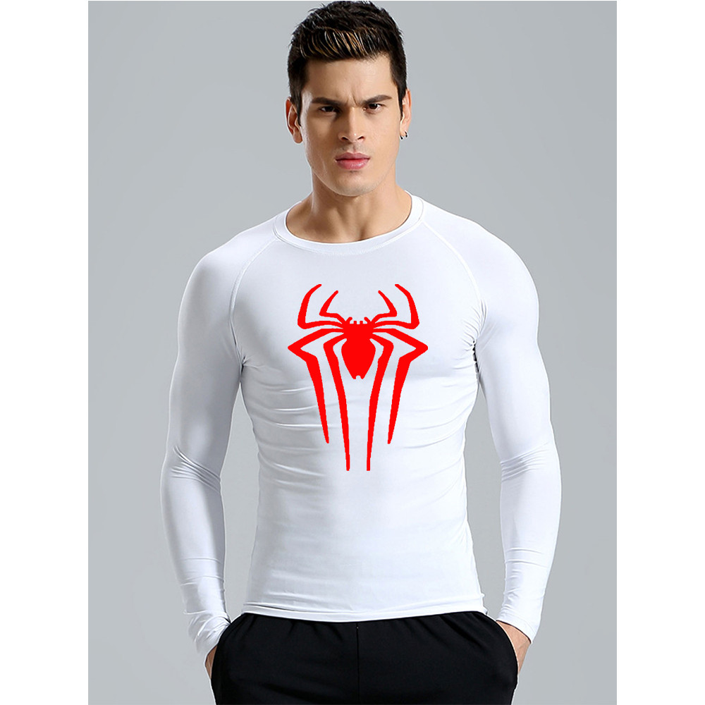 เสื ้ อยืดแขนยาวผู ้ ชาย Marvel Hero Spider Man พิมพ ์ เสื ้ อยืดกีฬาแน ่ นเสื ้ อยืด