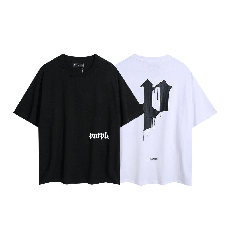เสื้อยืดแขนสั้นลําลอง ผ้าฝ้าย พิมพ์ลายตัวอักษร สีม่วง แฟชั่นสําหรับผู้ชาย และผู้หญิง