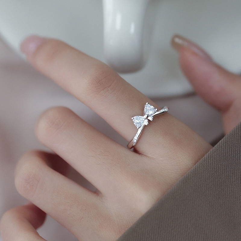 สไตล ์ เกาหลีผู ้ หญิง S925 เงินทอง Bowknot ทองแดงเพทายเพชรแหวนแต ่ งงานแฟชั ่ นอุปกรณ ์ เสริม - รูปที่ 3